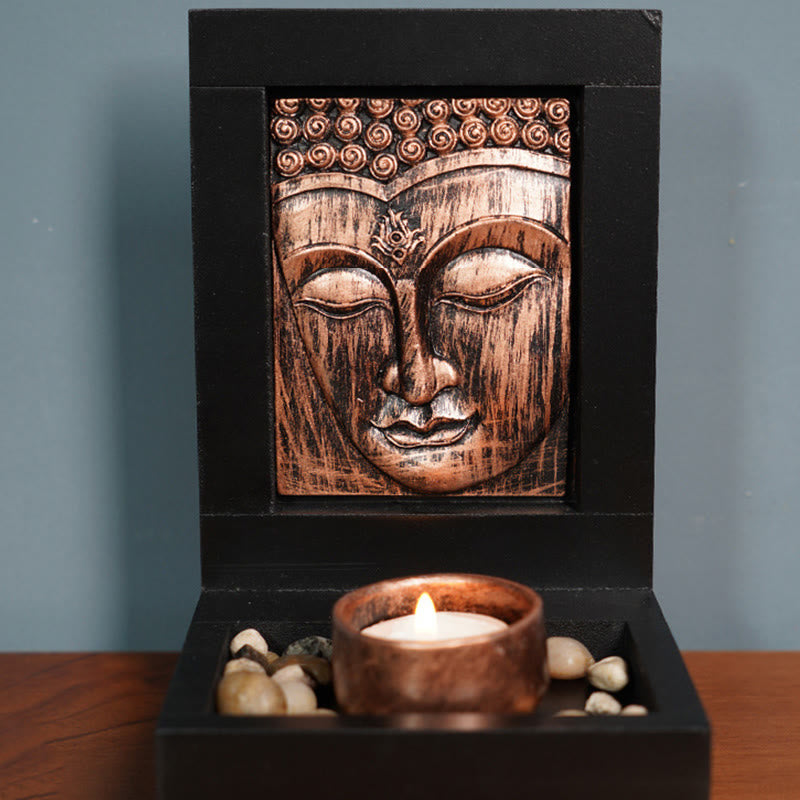 Buddha Compassion Serenity Prayer Altar Zen Home Decoration – Wooden altar setup, zen home design