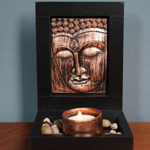 Buddha Compassion Serenity Prayer Altar Zen Home Decoration – Wooden altar setup, zen home design