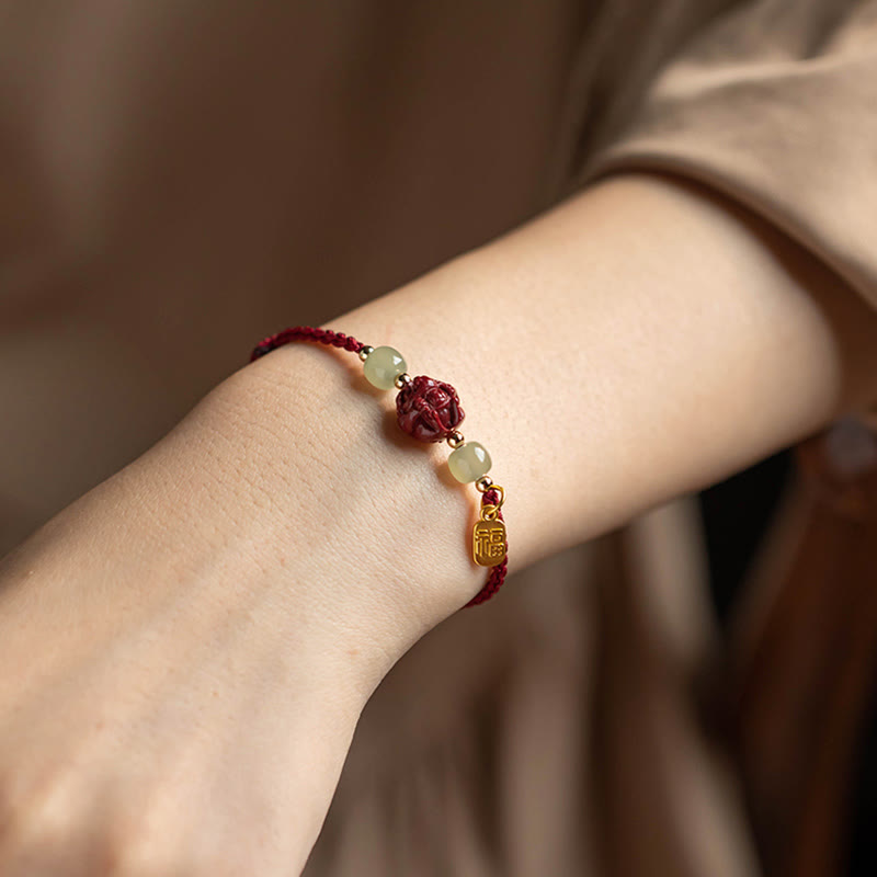 Cinnabar Hetian Jade Chinese Zodiac Bracelet, image 14, healing bracelet