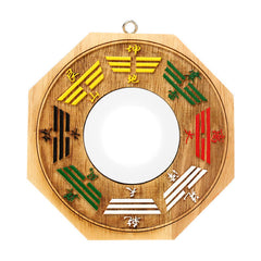 Peach Wood Bagua Mirror - octagonal wood frame with eight trigram symbols on white background, balance energy