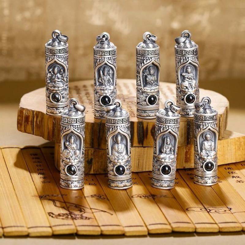 Chinese Zodiac Natal Buddha Projection Necklace – Eight zodiac Buddha pendant collection on wood, complete natal set