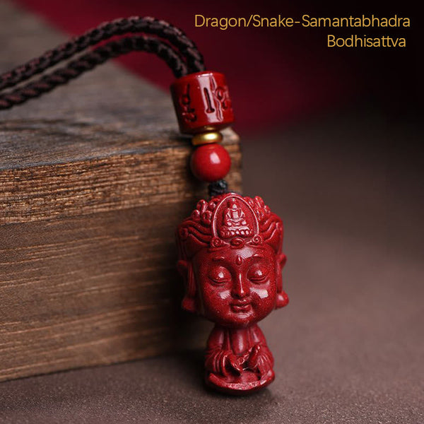 Chinese Zodiac Cinnabar Pendant – Dragon and Snake zodiac Samantabhadra figure, guardian necklace