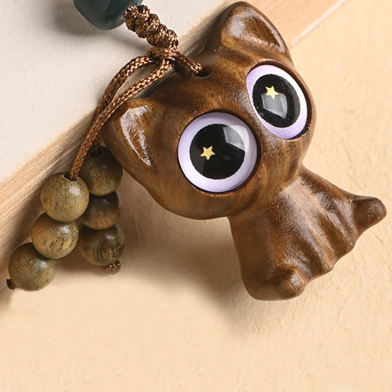 Green Sandalwood Phone Charm – comparison with keys, lucky cat koi fish charm size ref