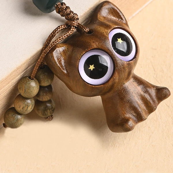 Green Sandalwood Phone Charm – comparison with keys, lucky cat koi fish charm size ref