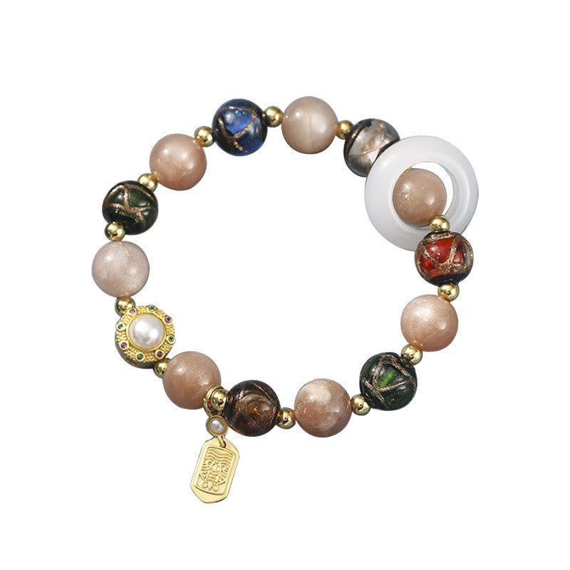 Liuli Glass Prayer Wheel Bracelet – Clean white background shot showing full bracelet design