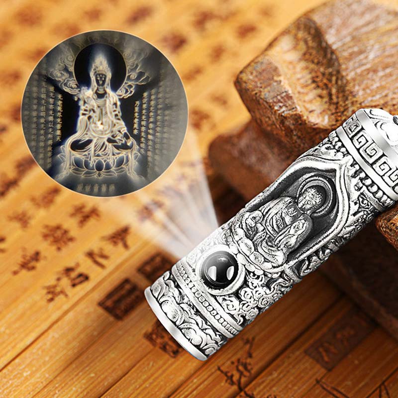 Chinese Zodiac Natal Buddha Projection Necklace – Silver pendant with Guanyin projection inset on bamboo, mystical, prosperity