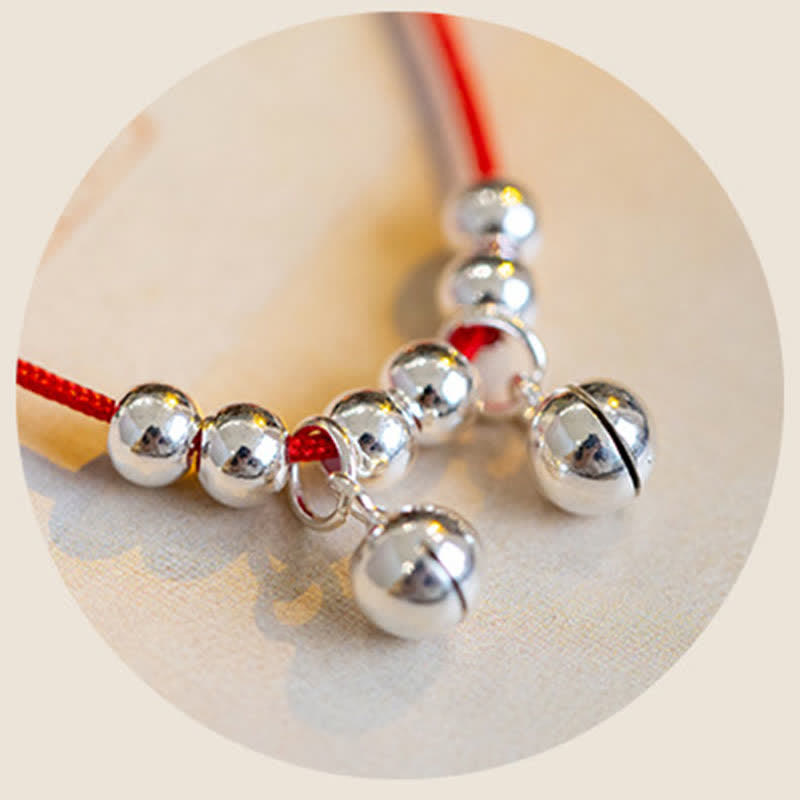 925 Sterling Silver Red String Bell Charm Anklet, image 9
