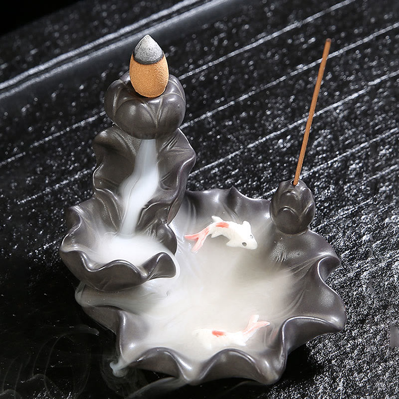Koi Fish Purple Clay Incense Burner – top view of incense cone holder, purple clay incense holder