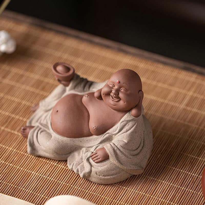 Laughing Buddha Clay Statue – purple clay raw material texture macro, authentic zisha quality