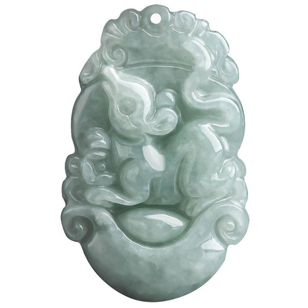 Natural Jade Chinese Zodiac Pendant – Ox zodiac on clean white background, diligence