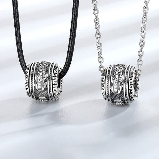 PiXiu Luck Wealth Rotatable Necklace Pendant – two pendants with black cord and silver chain, feng shui necklace