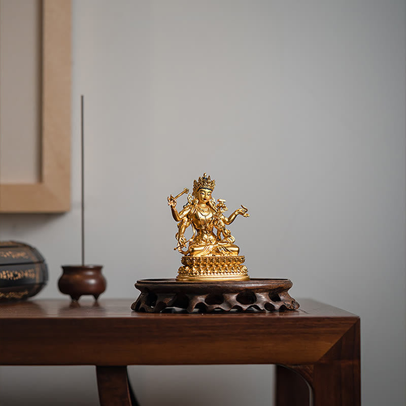 Four-Armed Manjusri Bodhisattva Gold Copper Statue Home Decor – gold copper two-tone robe, luxury Tibetan