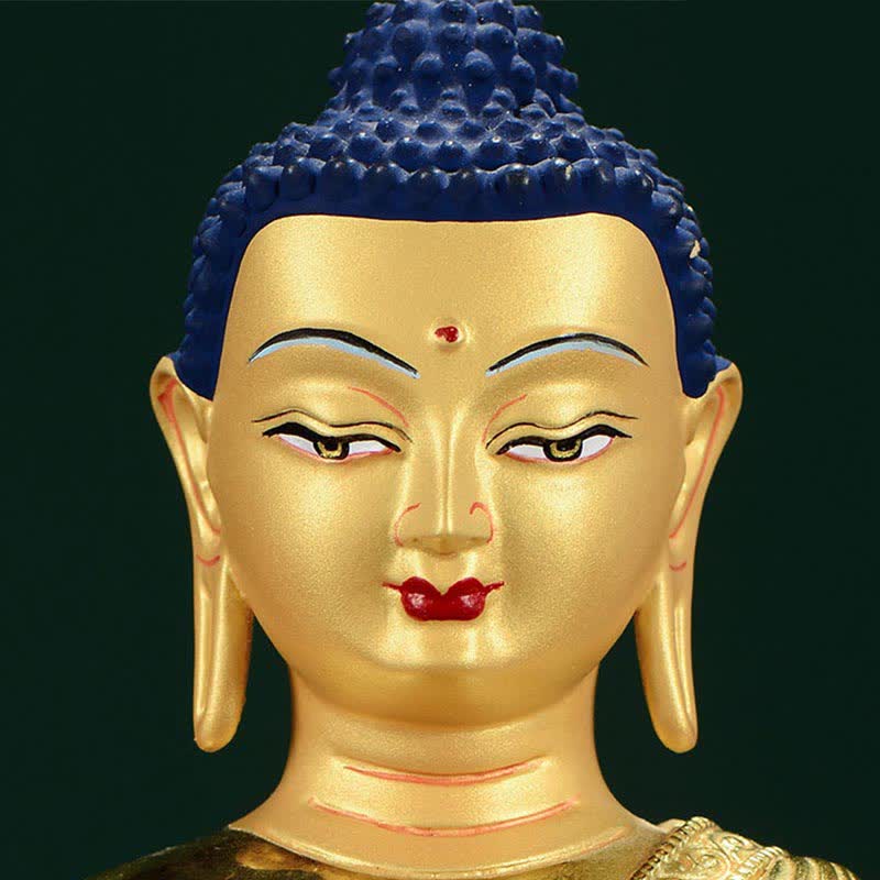 Shakyamuni Enlightenment Copper Statue – bookshelf display with succulent, modern spiritual home accent