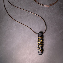 Ebony Wood Pendant Necklace – Hand wrapped dark crystal on brown cord, zen healing jewelry