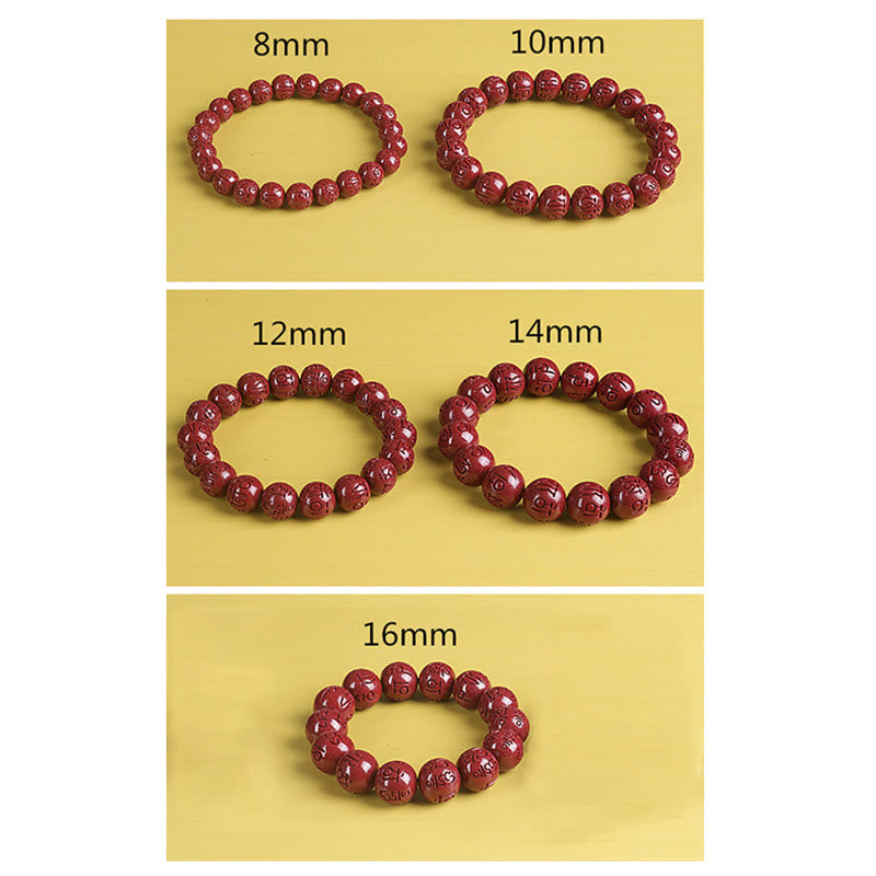 Double PiXiu Cinnabar Bracelet – Five size options 8mm to 16mm displayed, complete size guide