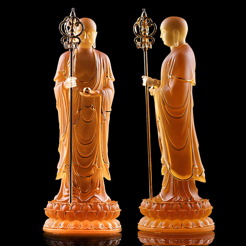 Ksitigarbha Liuli Crystal Figurine – Smooth polished surface with inner glow, luxury home accent