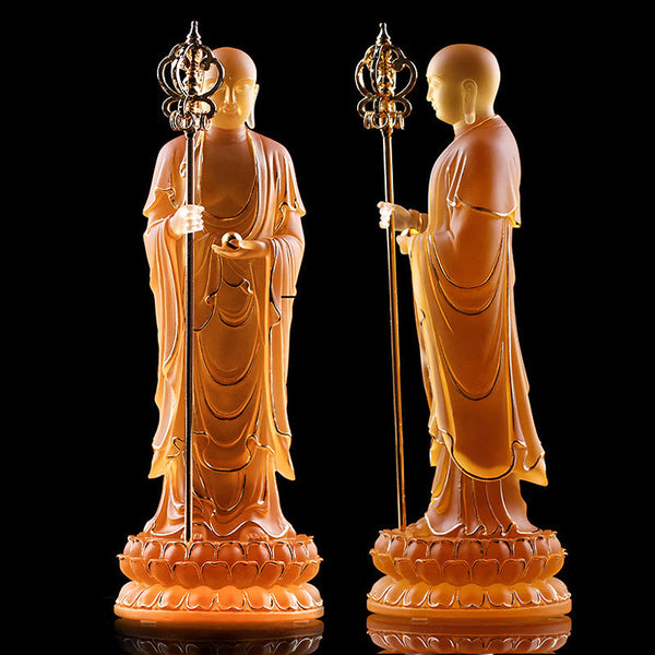Ksitigarbha Liuli Crystal Figurine – Smooth polished surface with inner glow, luxury home accent