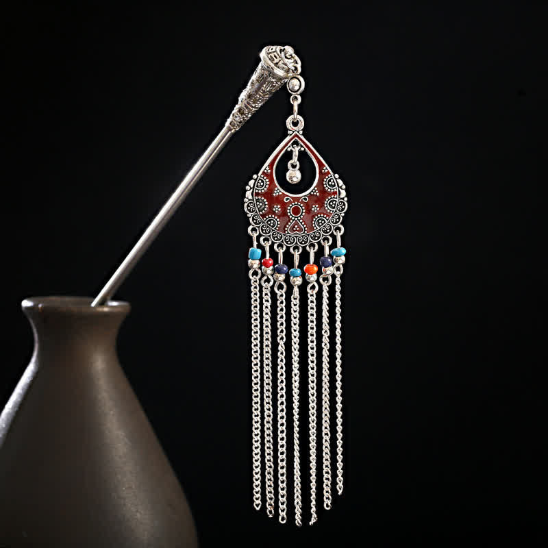 Water Drop-Colorful teardrop red enamel with multicolor beads