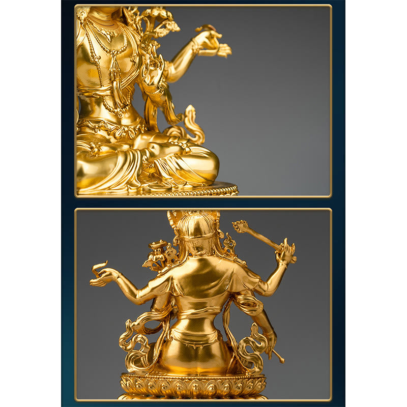 Four-Armed Manjusri Bodhisattva Gold Copper Statue Home Decor – study desk sutra book, scholar wisdom decor