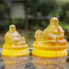 Liuli Crystal Laughing Buddha Figurine – Handcrafted translucent crystal finish, spiritual prosperity statue
