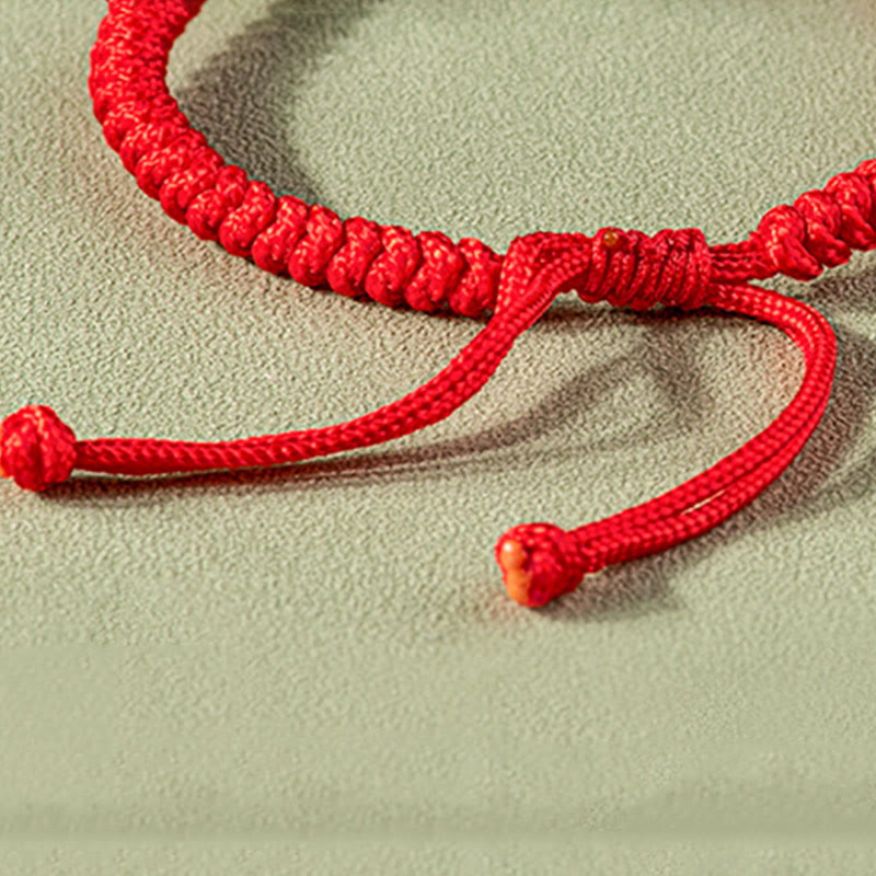 Jade PiXiu Knot Bracelet – Close-up of red King Kong knot braided cord with adjustable sliding closure