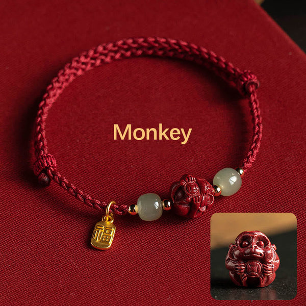 Cinnabar Hetian Jade Chinese Zodiac Bracelet, image 11, healing bracelet