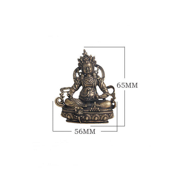 Yellow Jambhala Copper Buddha Statue – blowing in natural breeze, dynamic outdoor shot