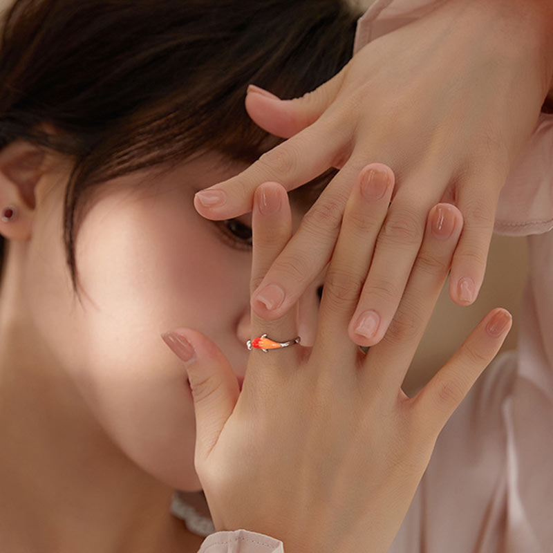 Copper Koi Fish Adjustable Ring – side angle showing ring band thickness and koi fish relief detail