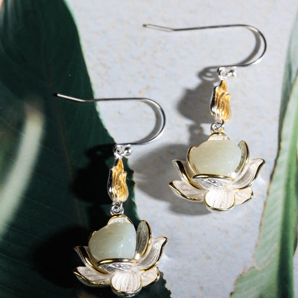White Jade Lotus Drop Earrings