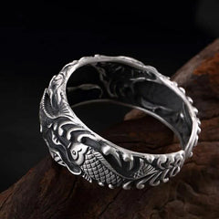 Koi Lotus Luck Bracelet – Lotus blossom charm with layered petals in silver plate, feng shui bracelet