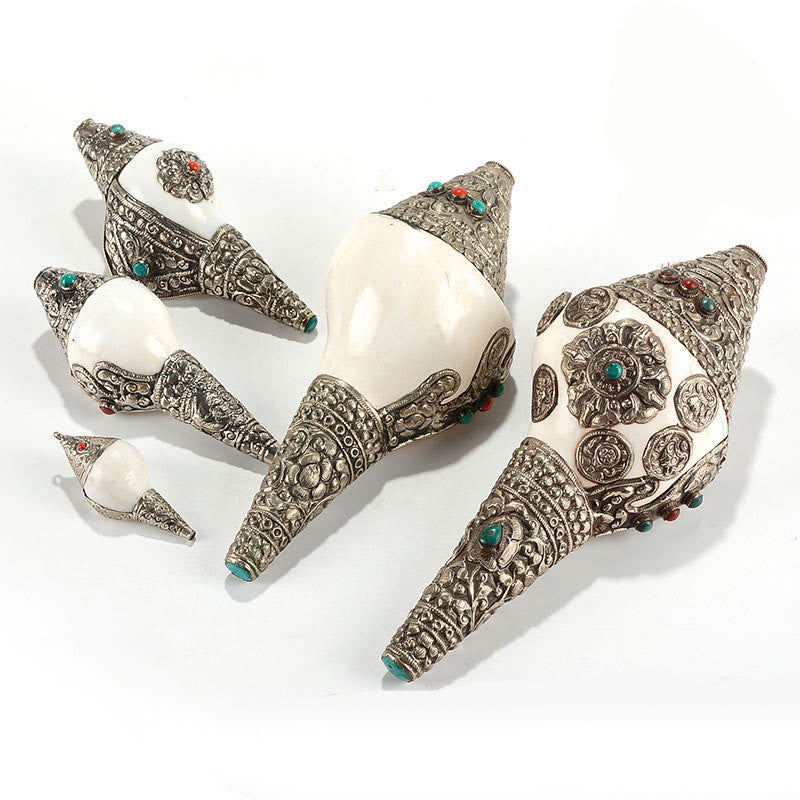Tibetan Shankha Conch Shell Decoration – Shankha info card, material features, wealth positive lucky energy, Informative