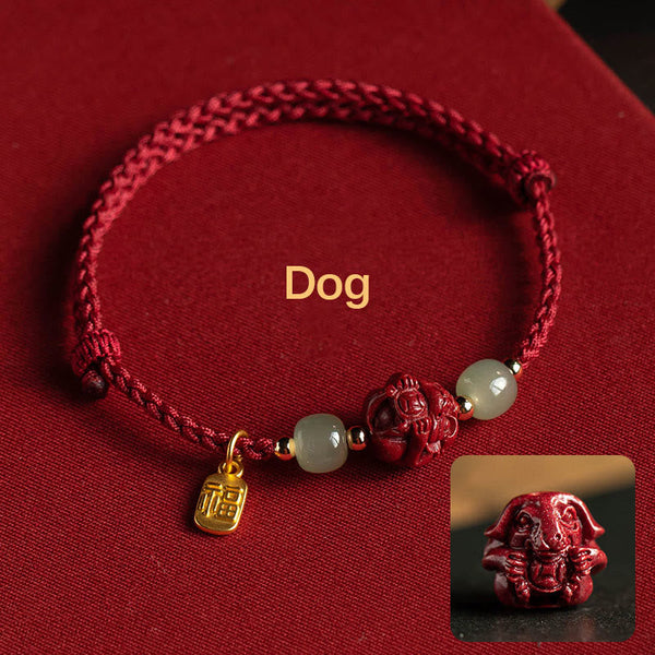 Cinnabar Hetian Jade Chinese Zodiac Bracelet, image 21, healing bracelet