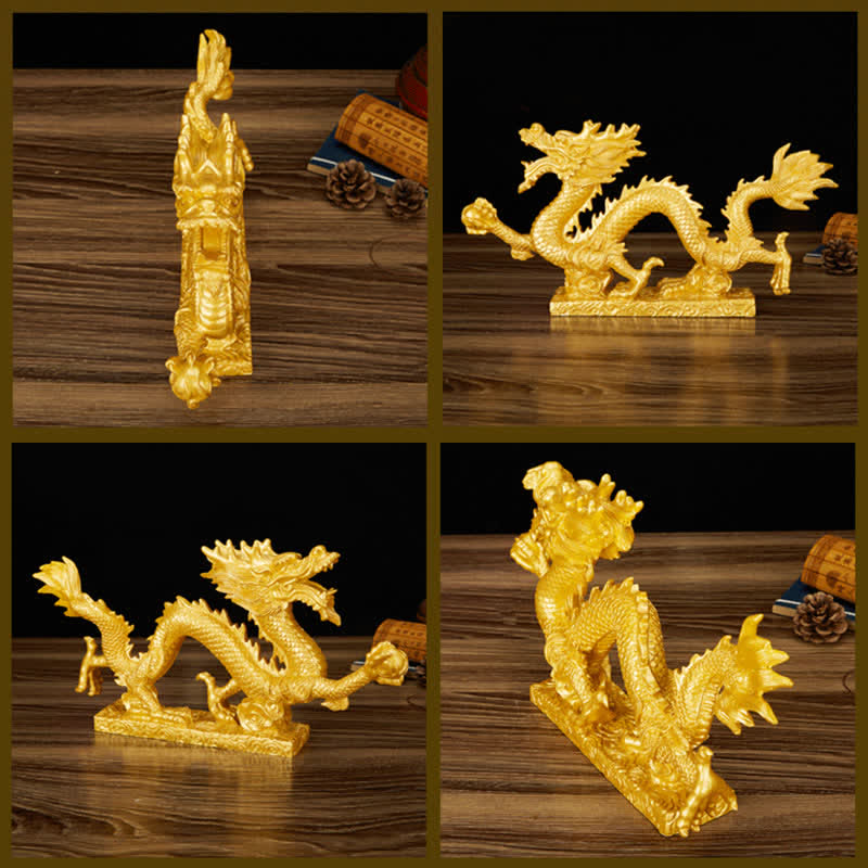 Dragon Wealth Decoration - four-angle composite dark wood scrolls, sculptural, ornate