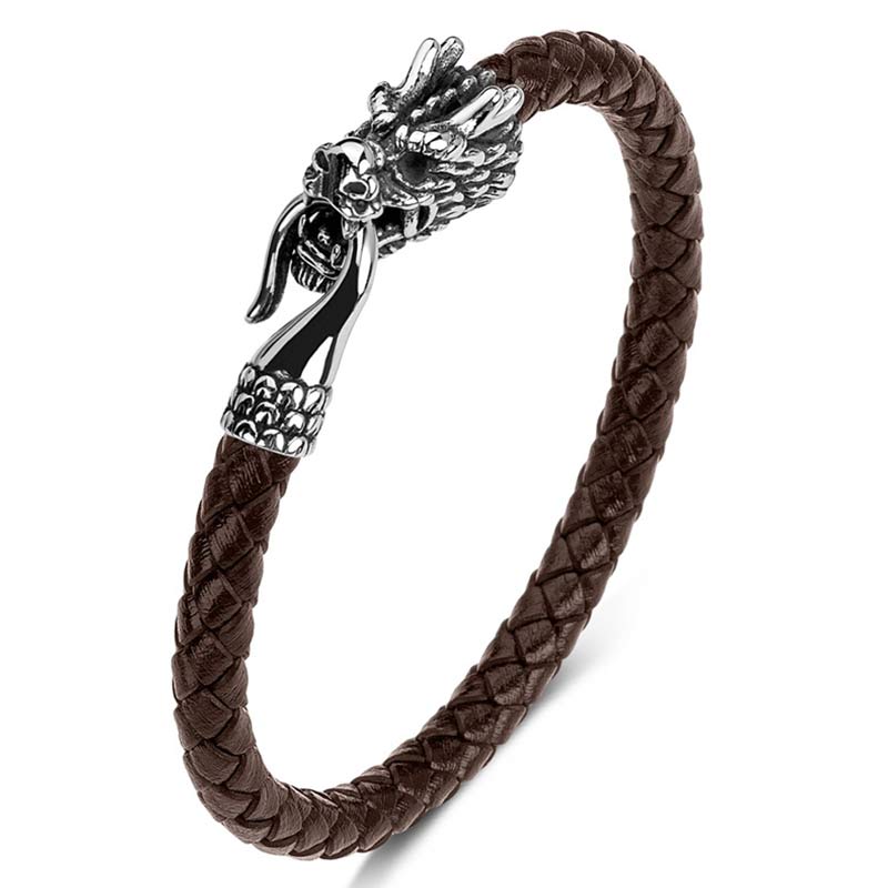 Dragon Protection Bracelet - Brown leather with intricate dragon scale detail, Authentic