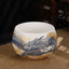 Dragon Cicada Ceramic Tea Bowl - cobalt blue and gold dragon on jade white porcelain with raised relief detail