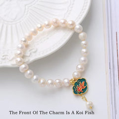 Pearl Lotus Koi Bracelet – Close-up koi fish charm, lucky koi pearl bracelet