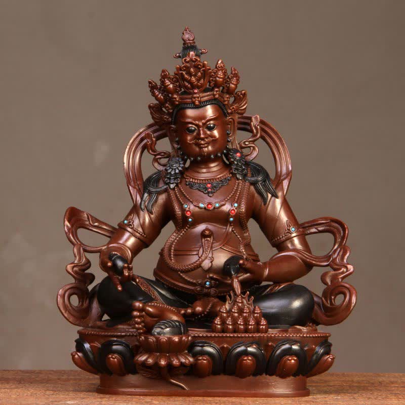 Yellow Jambhala Bodhisattva Copper Statue Home Office Decor – mongoose spouting jewels, wealth symbol statue