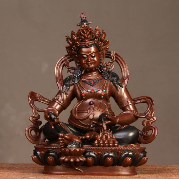 Yellow Jambhala Bodhisattva Copper Statue Home Office Decor – mongoose spouting jewels, wealth symbol statue