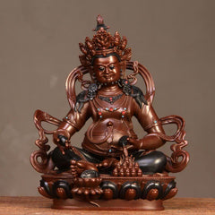 Yellow Jambhala Bodhisattva Copper Statue Home Office Decor – mongoose spouting jewels, wealth symbol statue
