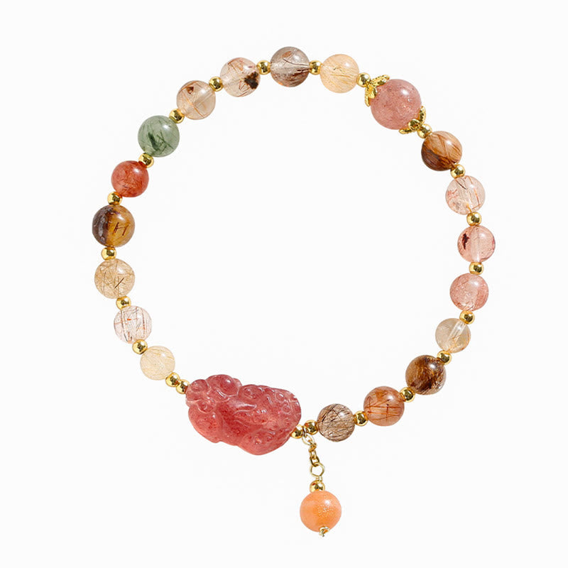 Rutilated Quartz Strawberry Quartz PiXiu Bracelet, image 9, healing bracelet