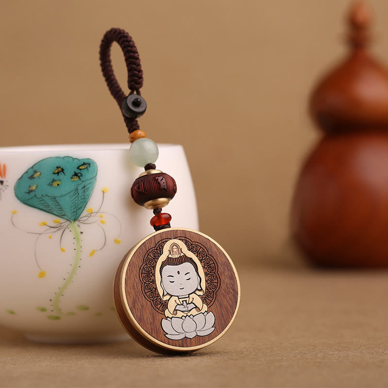 Ebony Avalokitesvara Keychain – with house keys on entry table, home blessing everyday reminder decor