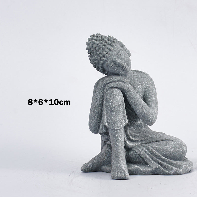 Sitting Meditation Buddha Sandstone Statue – three-quarter white, 8x6x10cm label, resting, calm