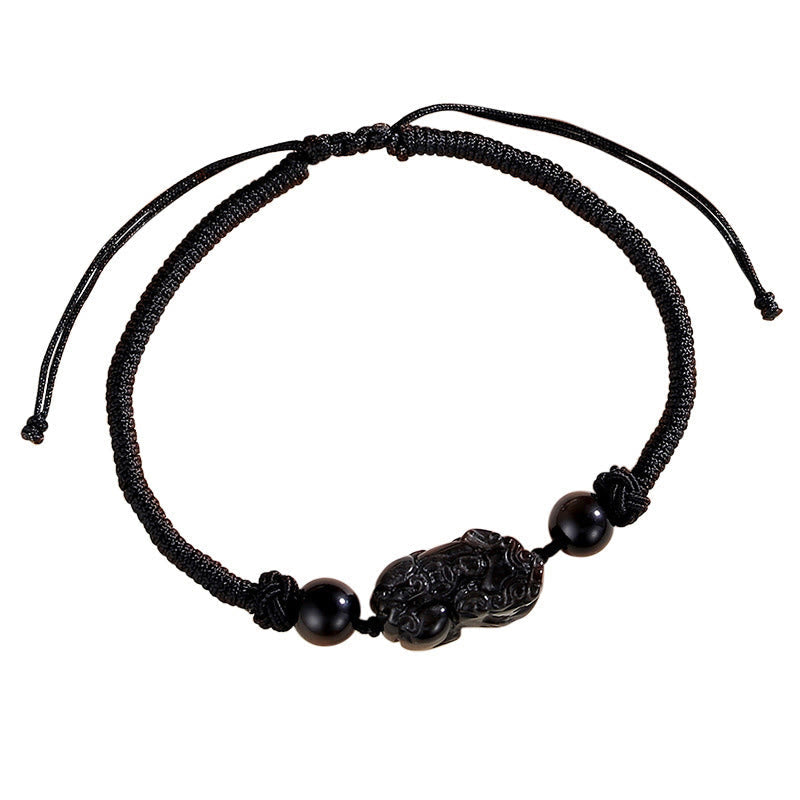 Silver Sheen Obsidian Bracelet – Black obsidian PiXiu bracelet isolated on white