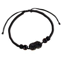 Silver Sheen Obsidian Bracelet – Black obsidian PiXiu bracelet isolated on white