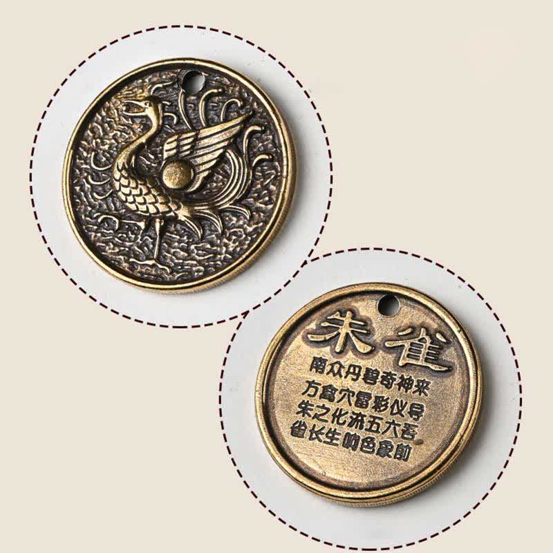 Four Symbols Constellation Key Chain - Vermilion Bird Zhuque coin with phoenix relief and calligraphy, Celestial