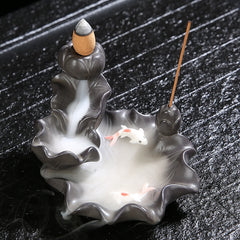 Koi Fish Purple Clay Incense Burner – backflow incense smoke cascading waterfall, zen decor ornament