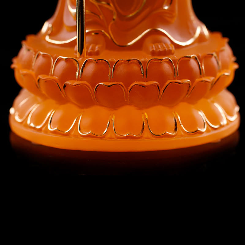 Ksitigarbha Liuli Crystal Figurine – Side profile revealing draped kasaya robes, Oriental art