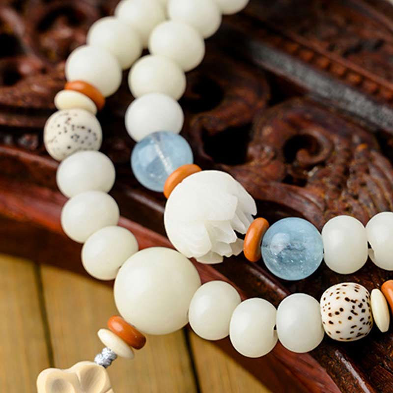 Tibetan White Jade Bodhi Lotus Blessing Bracelet | Enlightenment