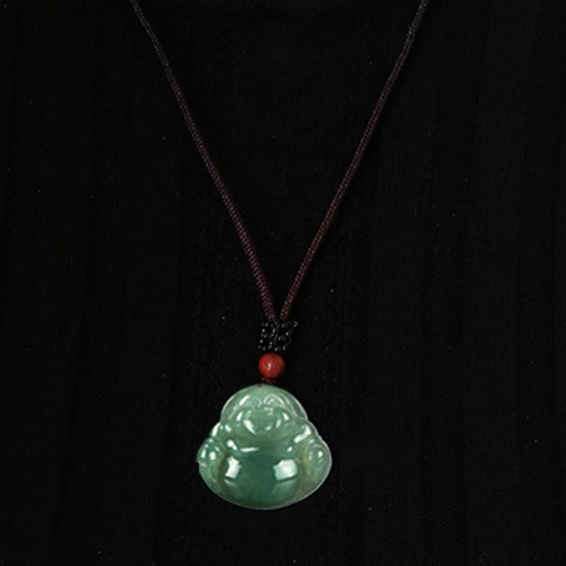 Silver Sheen Obsidian Laughing Buddha Necklace – displayed on white background, minimalist product shot
