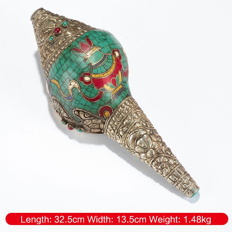 Double Dorje Shankha Conch – in silk pouch with embroidered vajra pattern, matching accessory storage